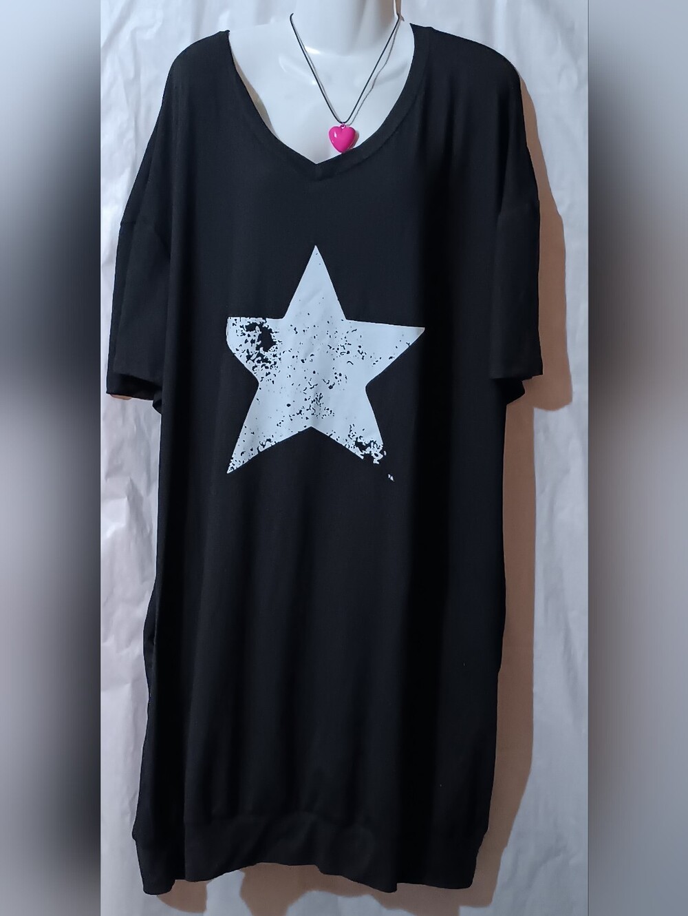 Black V‑Neck Tunic with Distressed White Star